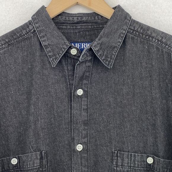 PERRY ELLIS Shirt Mens L AMERICA Denim Cotton Long Sleeve Button Up Black VTG - Picture 3 of 13